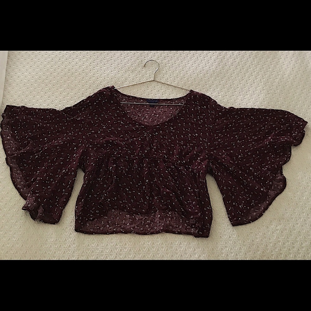 Floral print flare shirt, burgundy, Aeropostale, size L